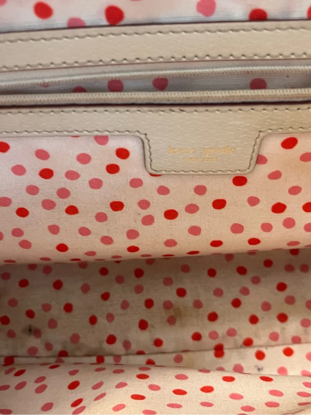 kate spade cream leather tote with gold-tone logo